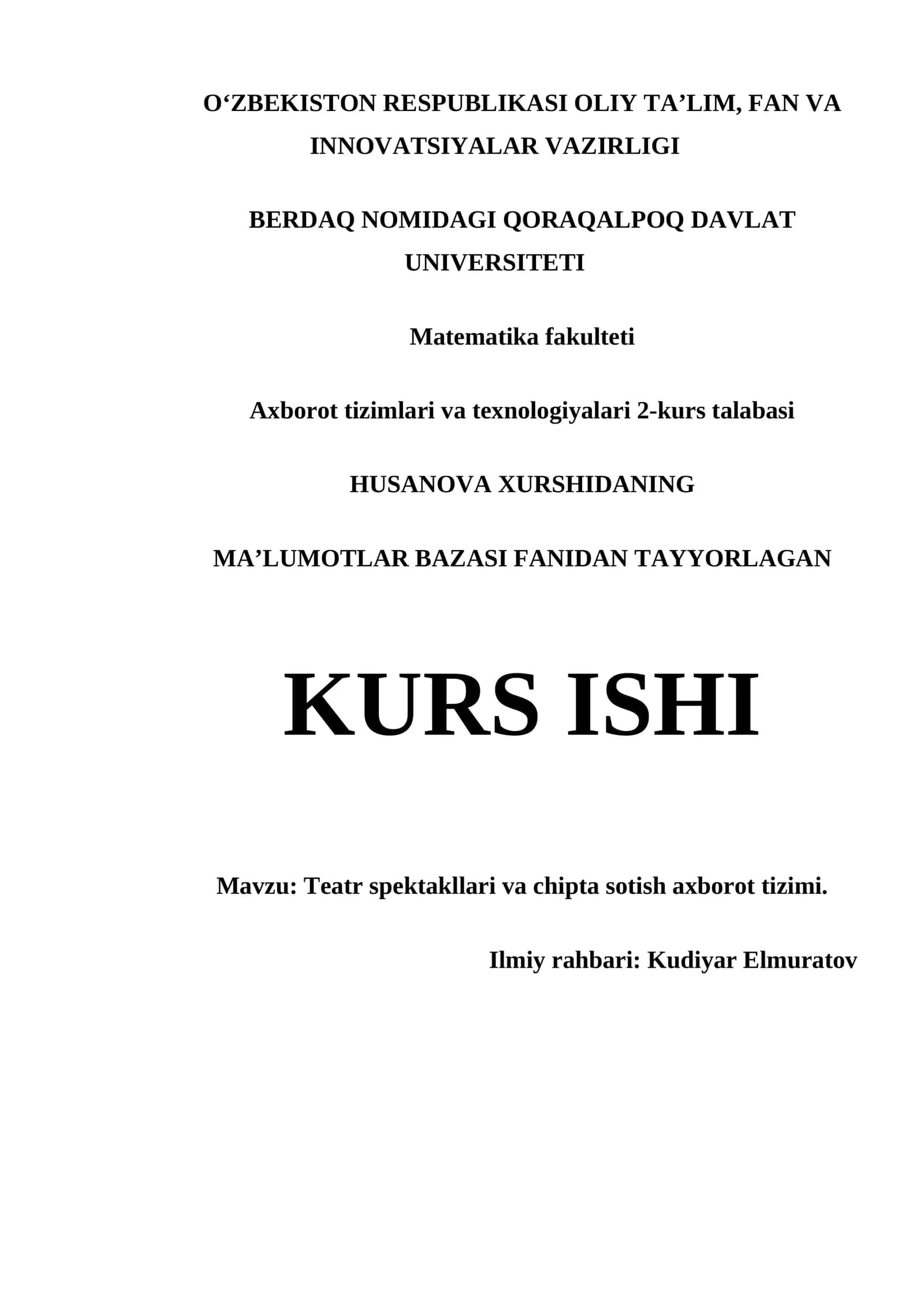 Teatr spektakllari va chipta sotish axborot tizimi