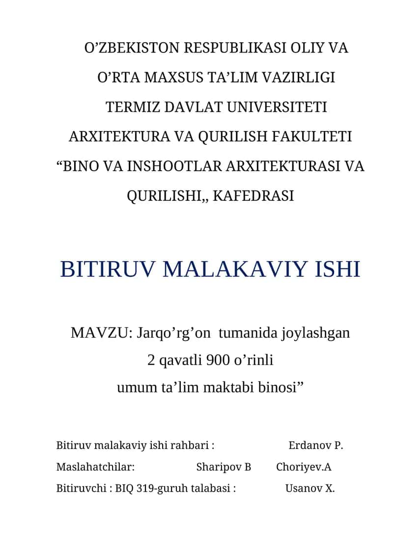 BINO VA INSHOOTLAR ARXITEKTURASI VA QURILISHI