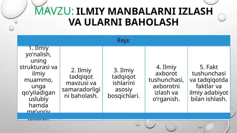 Ilmiy manbalarni izlash va ularni baholash