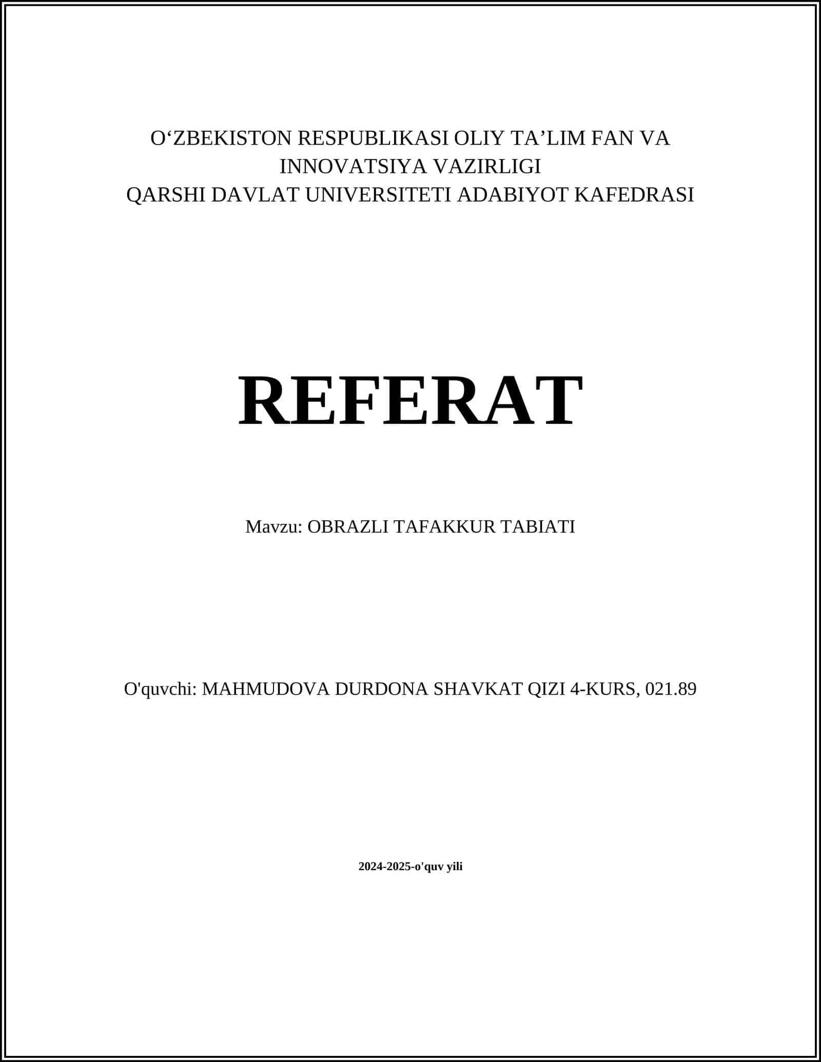 OBRAZLI TAFAKKUR TABIATI