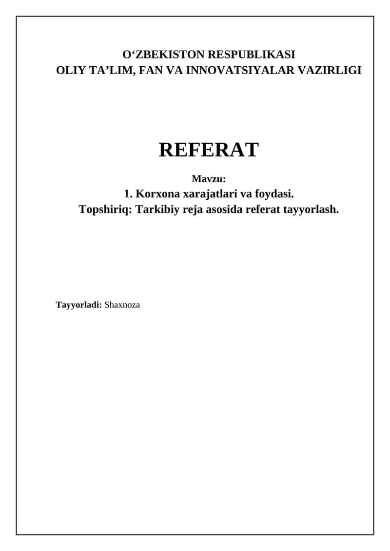 Korxona xarajatlari va foyda turlari