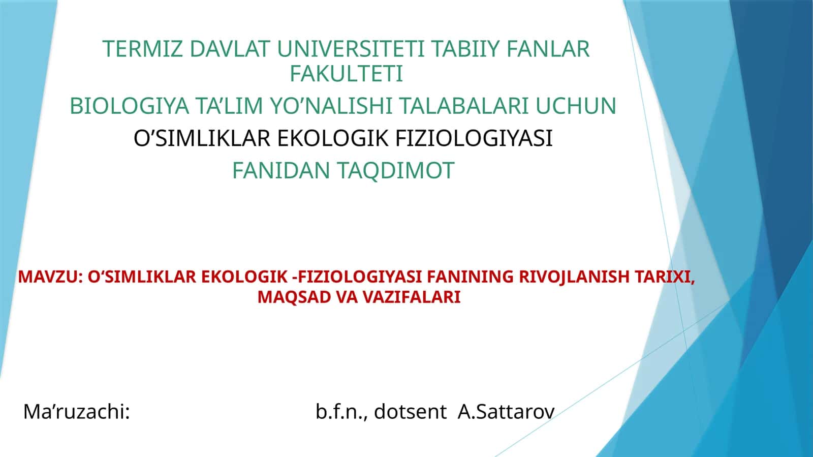 O'Simliklar Ekologik Fiziologiyasi