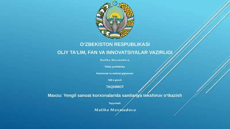 Yengil sanoat korxonalarida sanitariya tekshiruv oʻtkazish