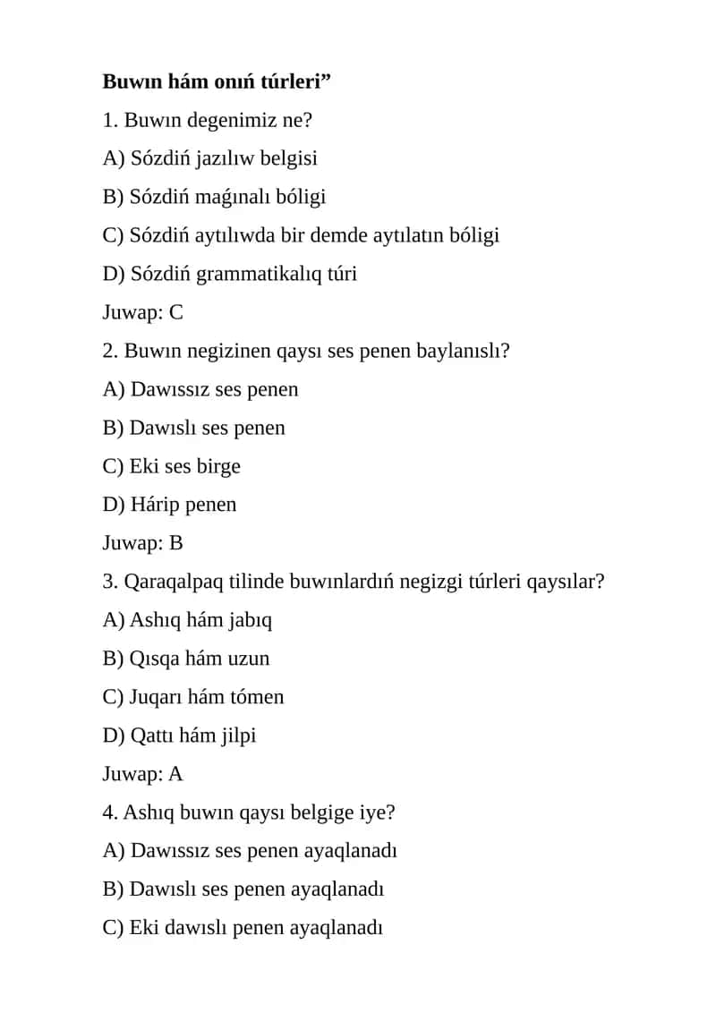 Buwın hám onıń túrleri