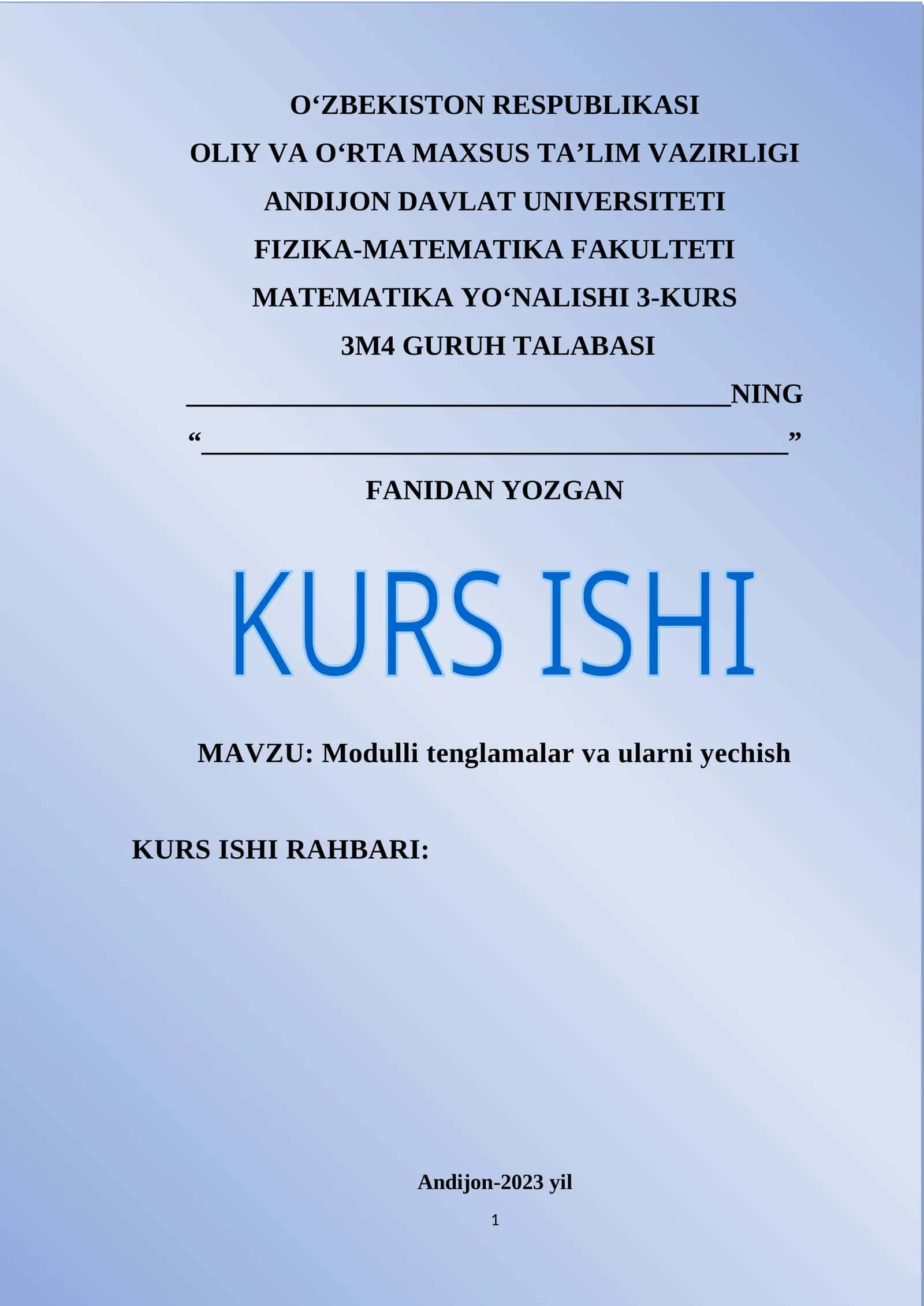 Modulli tenglamalar va ularni yechish
