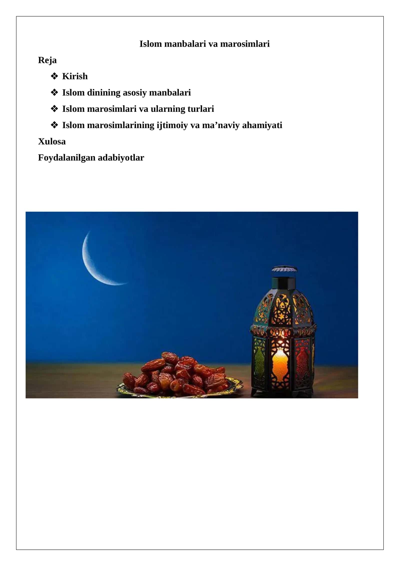 Islom manbalari va marosimlari