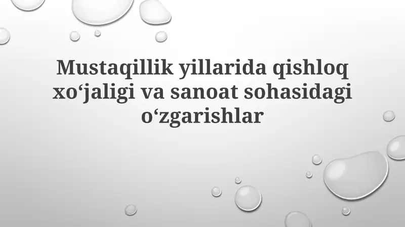 Mustaqillikyillarida qishloq xoʻjaligi va sanoat sohasidagi oʻzgarishlar