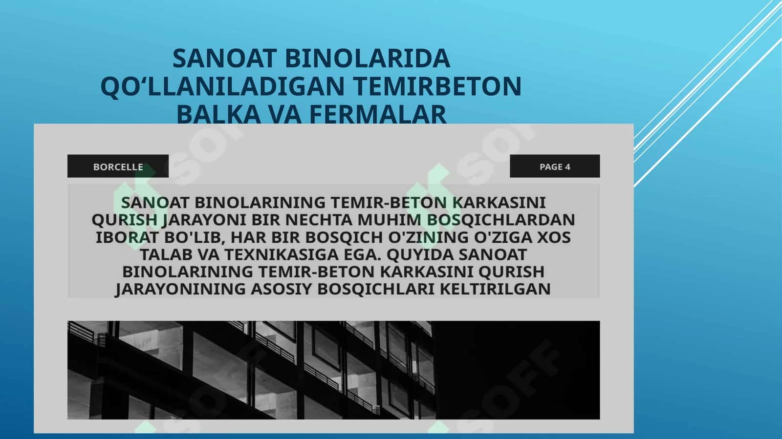 Sanoatbinolarida qo'llaniladigan temir beton balka va fermalar
