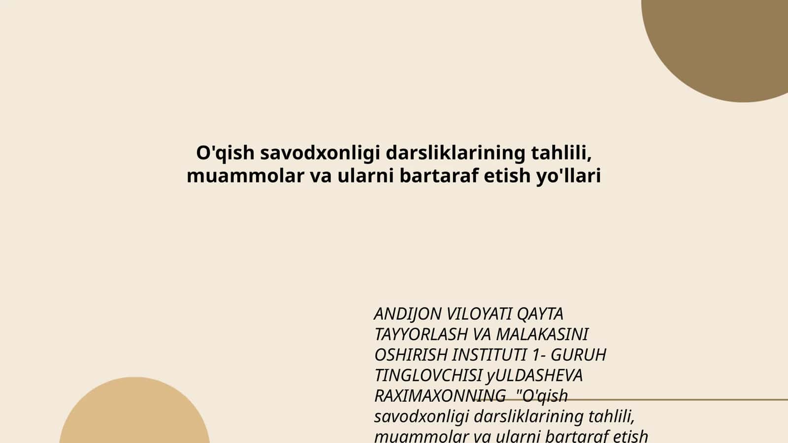 O'qish savodxonligi darsliklarining tahlili, muammolar va ularni bartaraf etish yo'llari