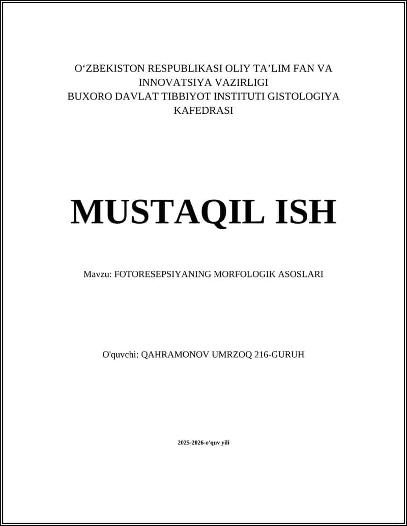 FOTORESEPSIYANING MORFOLOGIK ASOSLARI