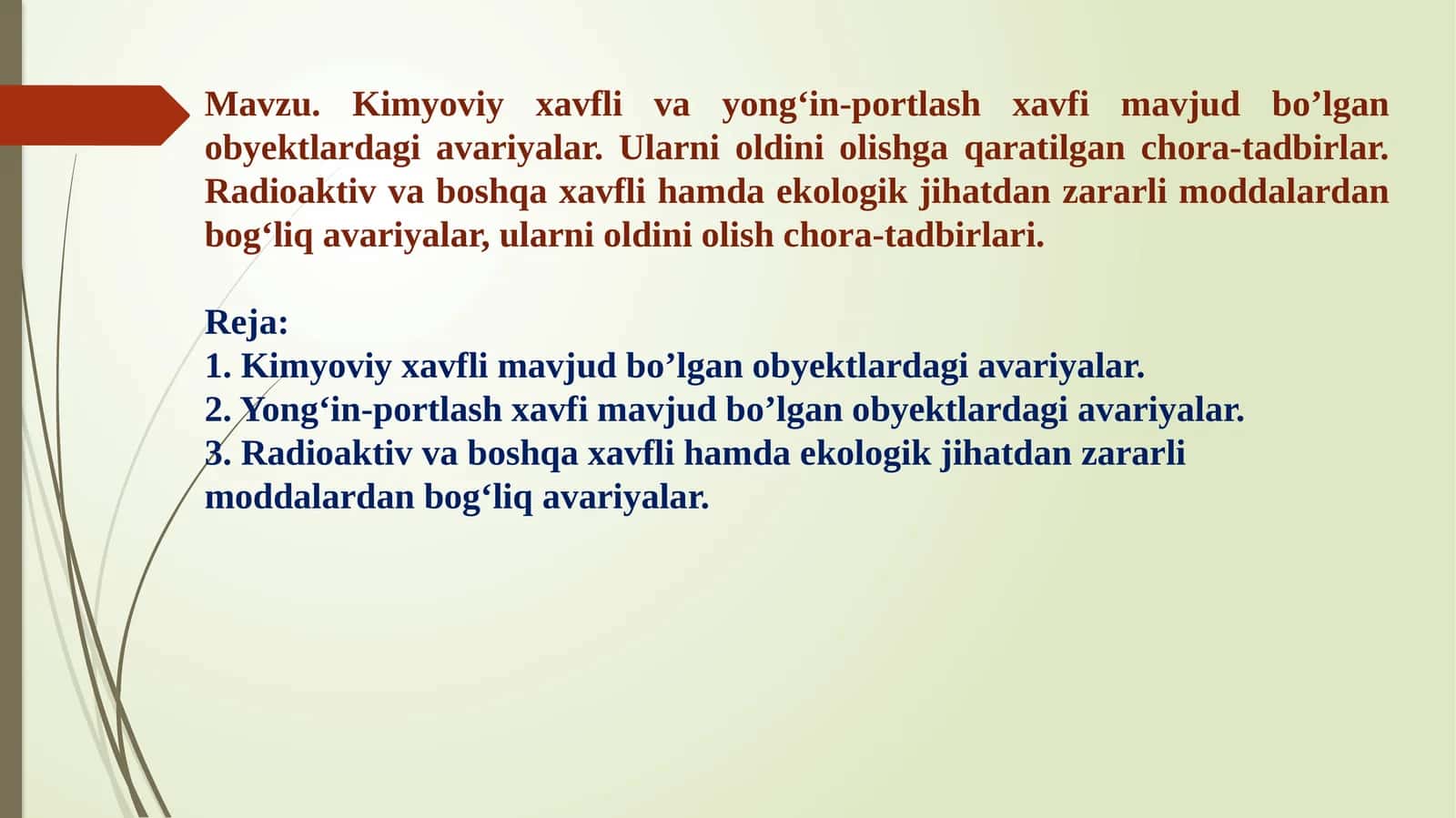 Kimyoviy xavfli ob'ektlardagi avariya
