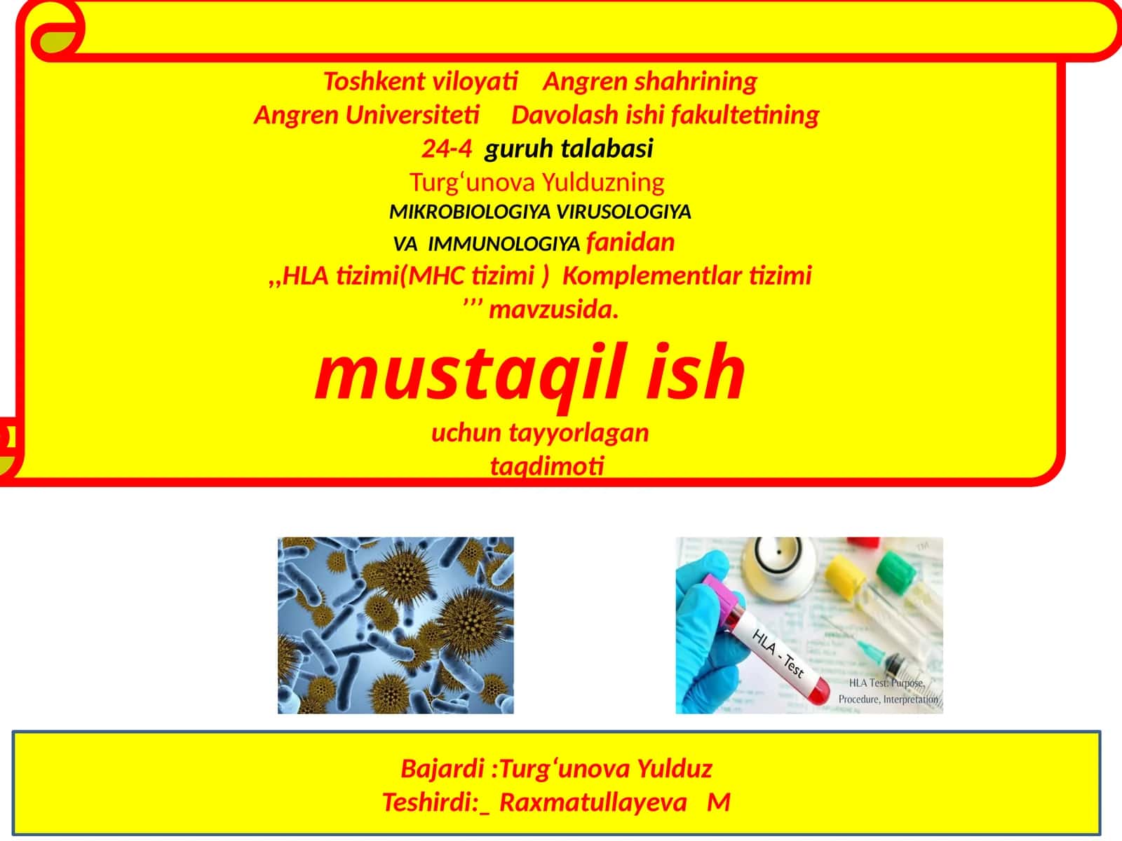 MICROBIOLOGIYA VIRUSOLOGIYA VA IMMUNOLOGIYA fanidan taqdimot