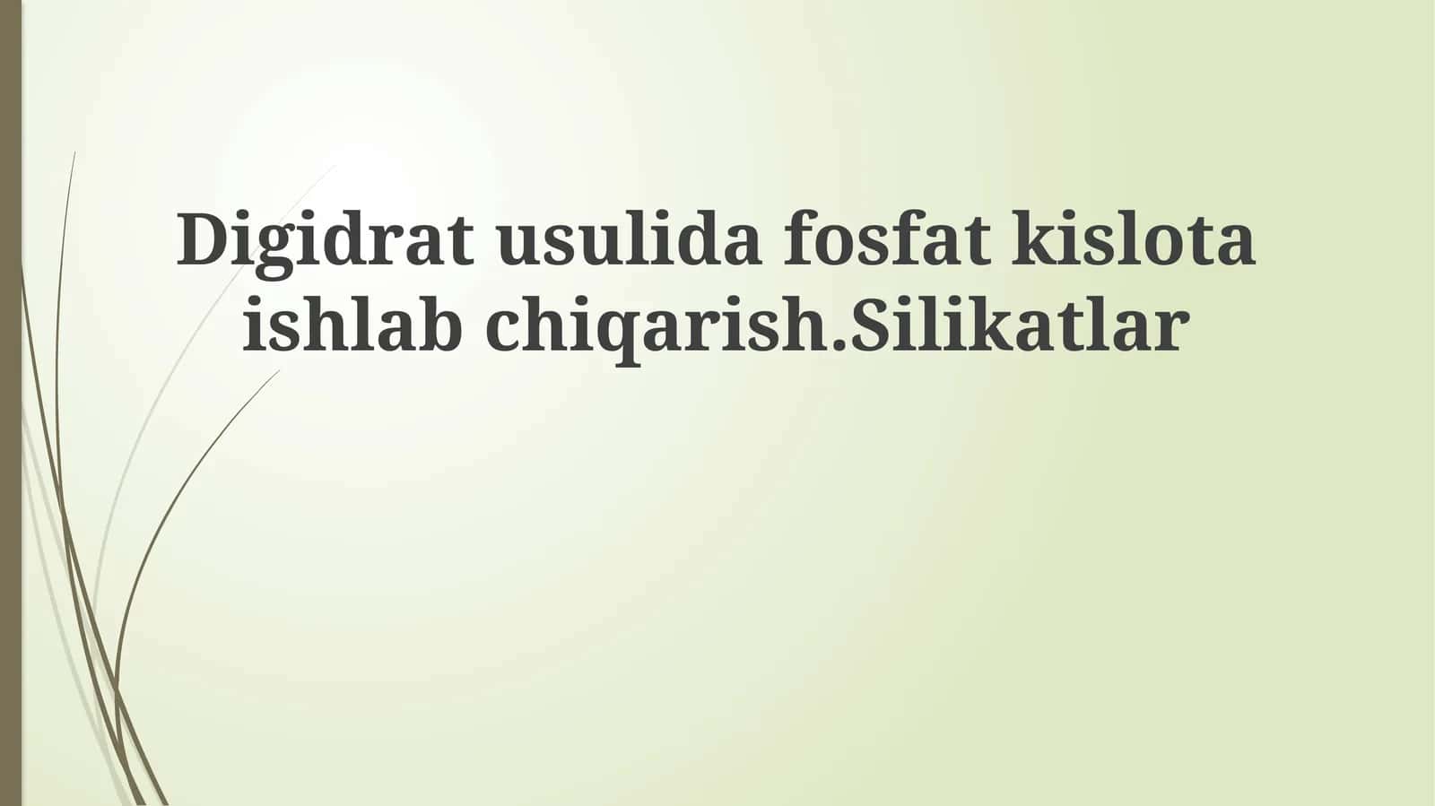 Dihidrat Metodi Yordamida Fosfat Kislotasini Ishlab Chiqarish