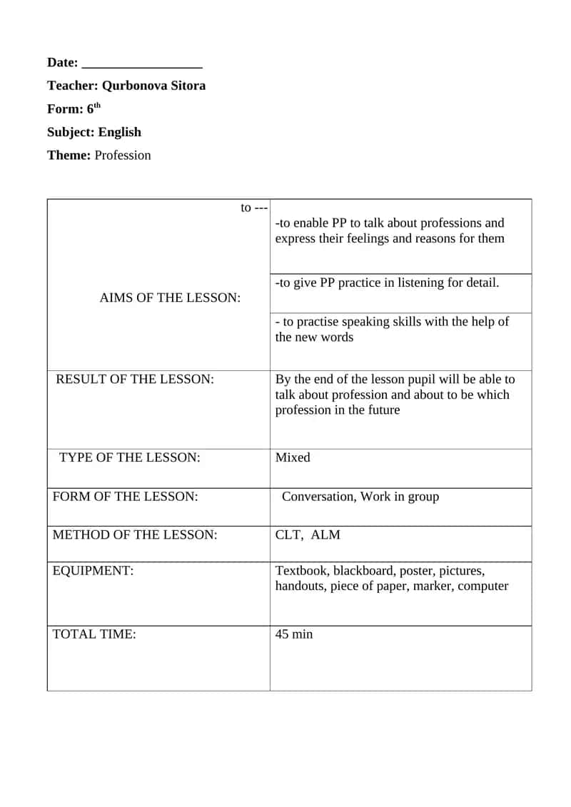 Profession English Lesson