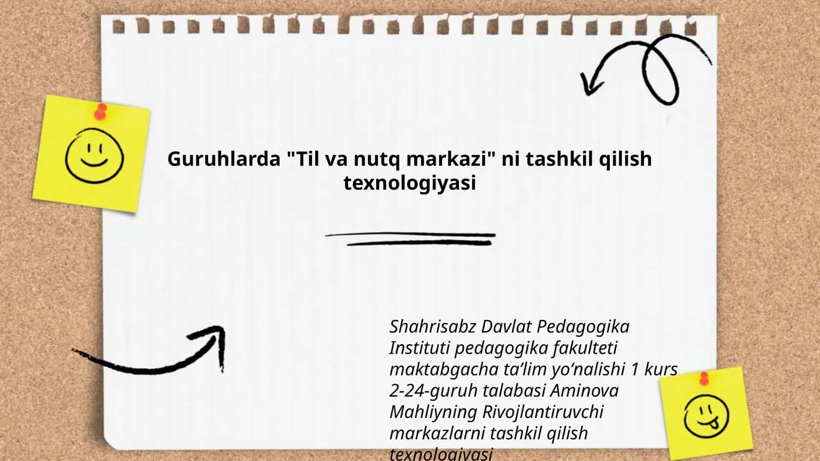 Guruhlarda "Til va nutq markazi" ni tashkil qilish texnologiyasi