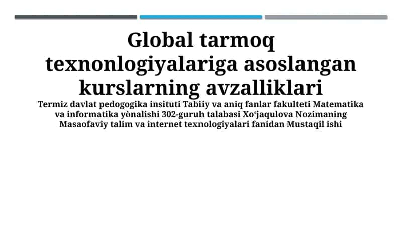 Tarmoq texnologiyalariga asoslangan kurslar