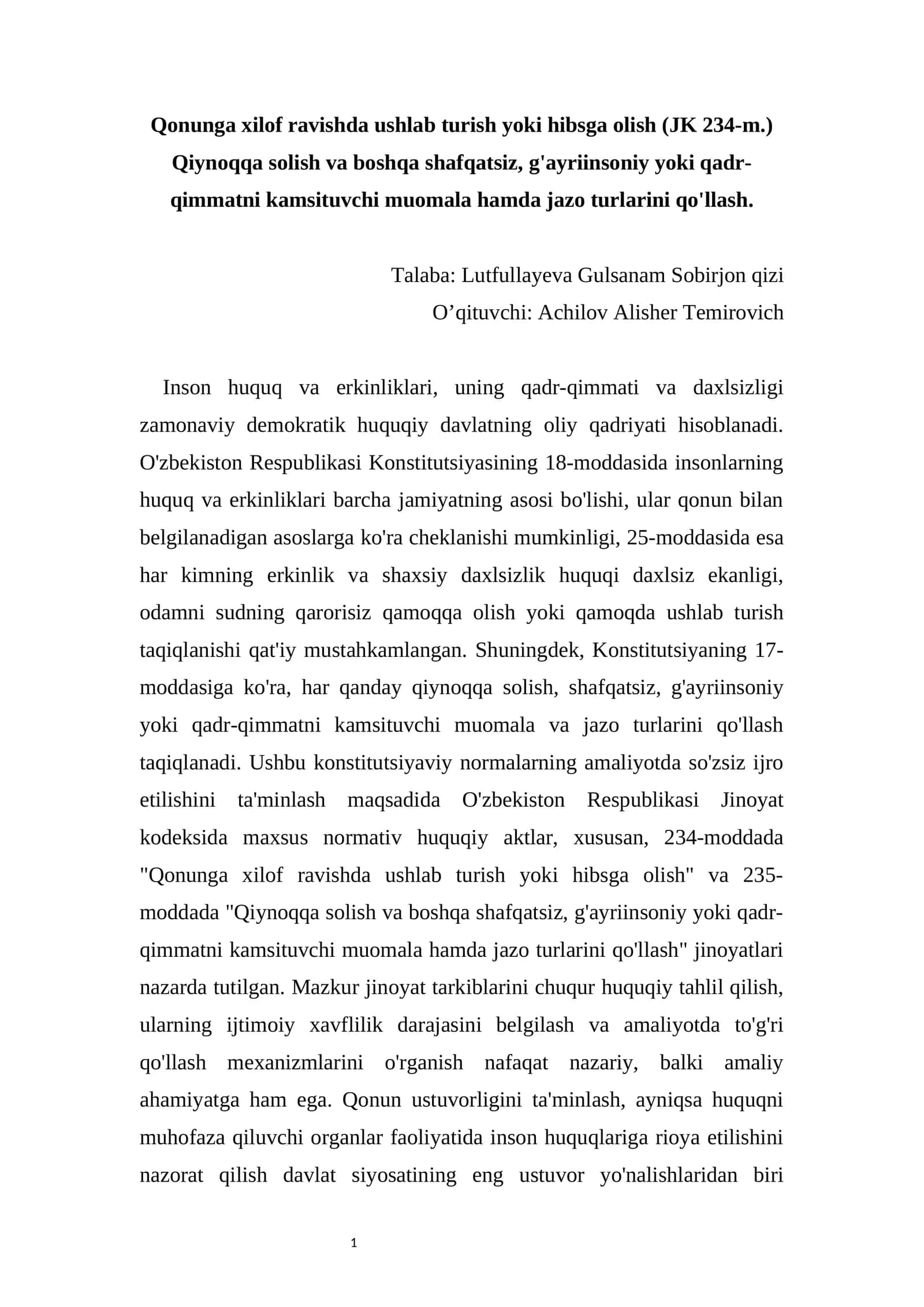 Inson huquq va erkinliklari