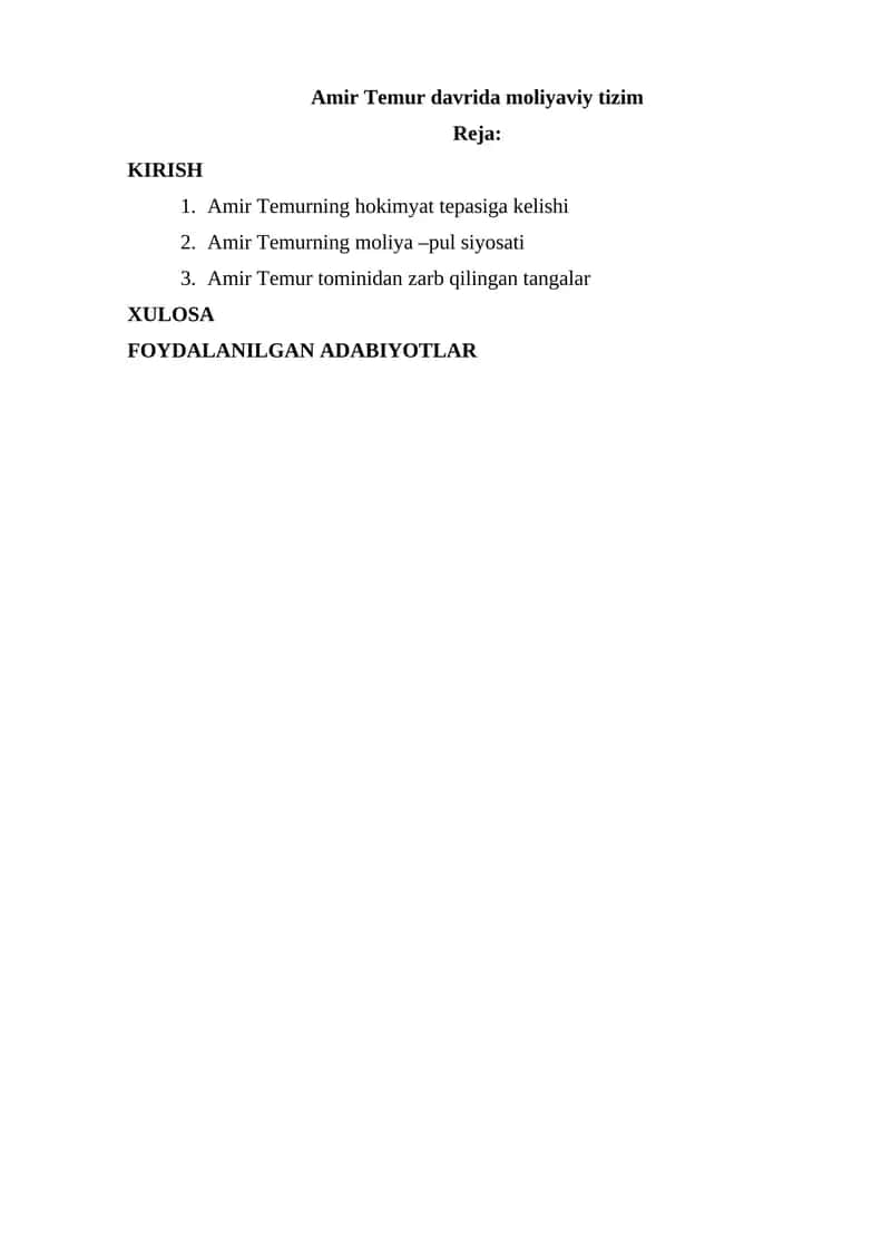 Amir Temur davrida moliyaviy tizim