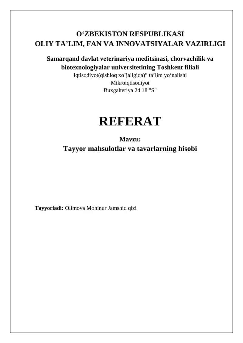 Tayyor mahsulotlar va tovarlar hisobi