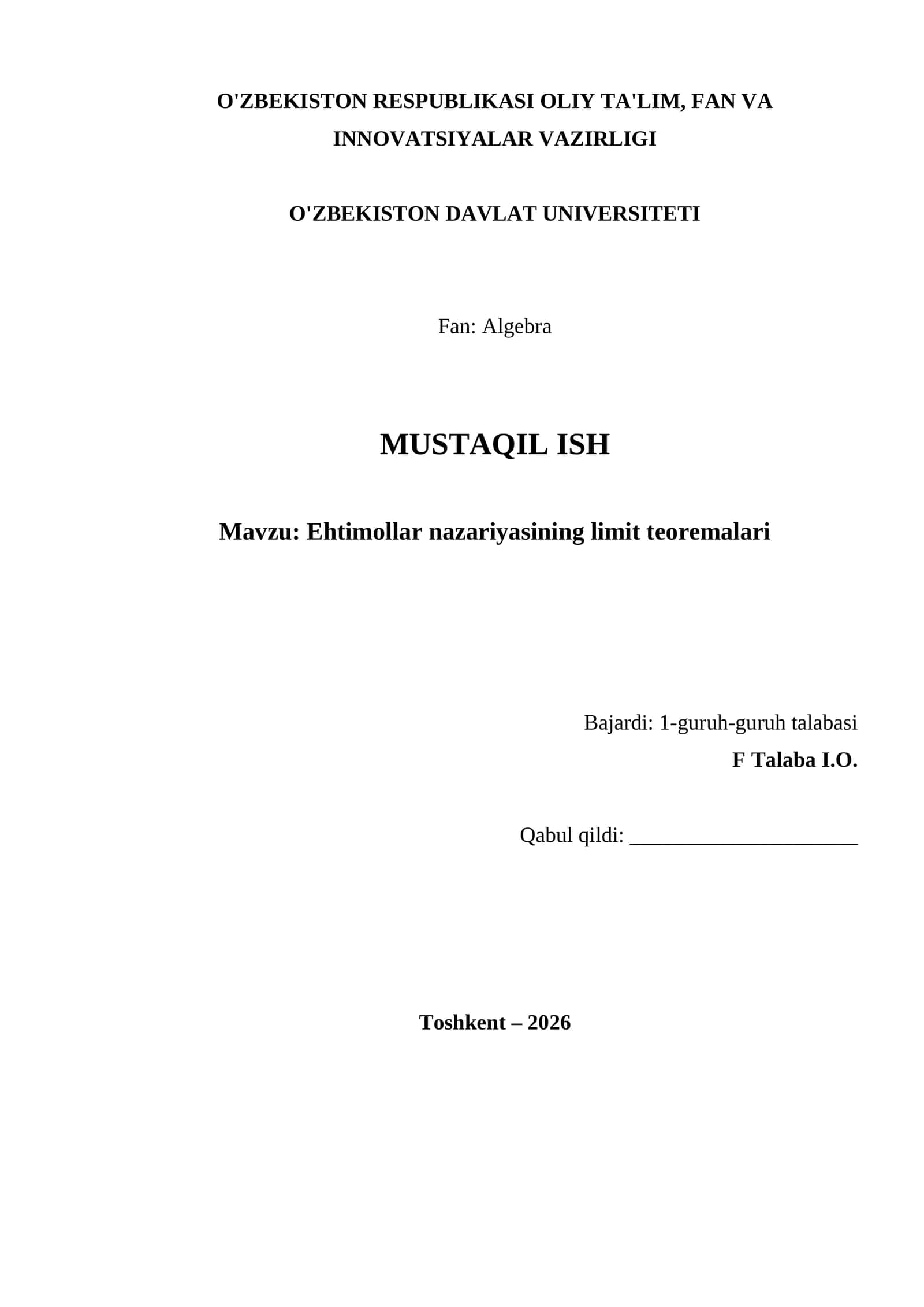 Ehtimollar nazariyasining limit teoremalari