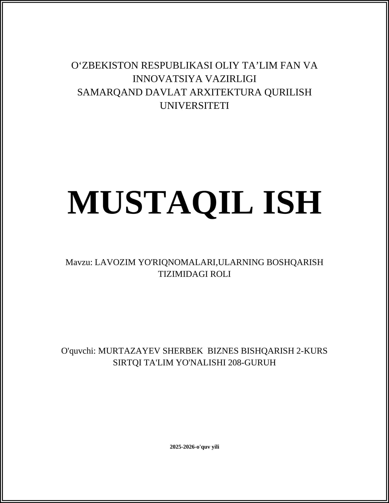LAVOZIM YO'RIQNOMALARI,ULARNING BOSHQARISH TIZIMIDAGI ROLI