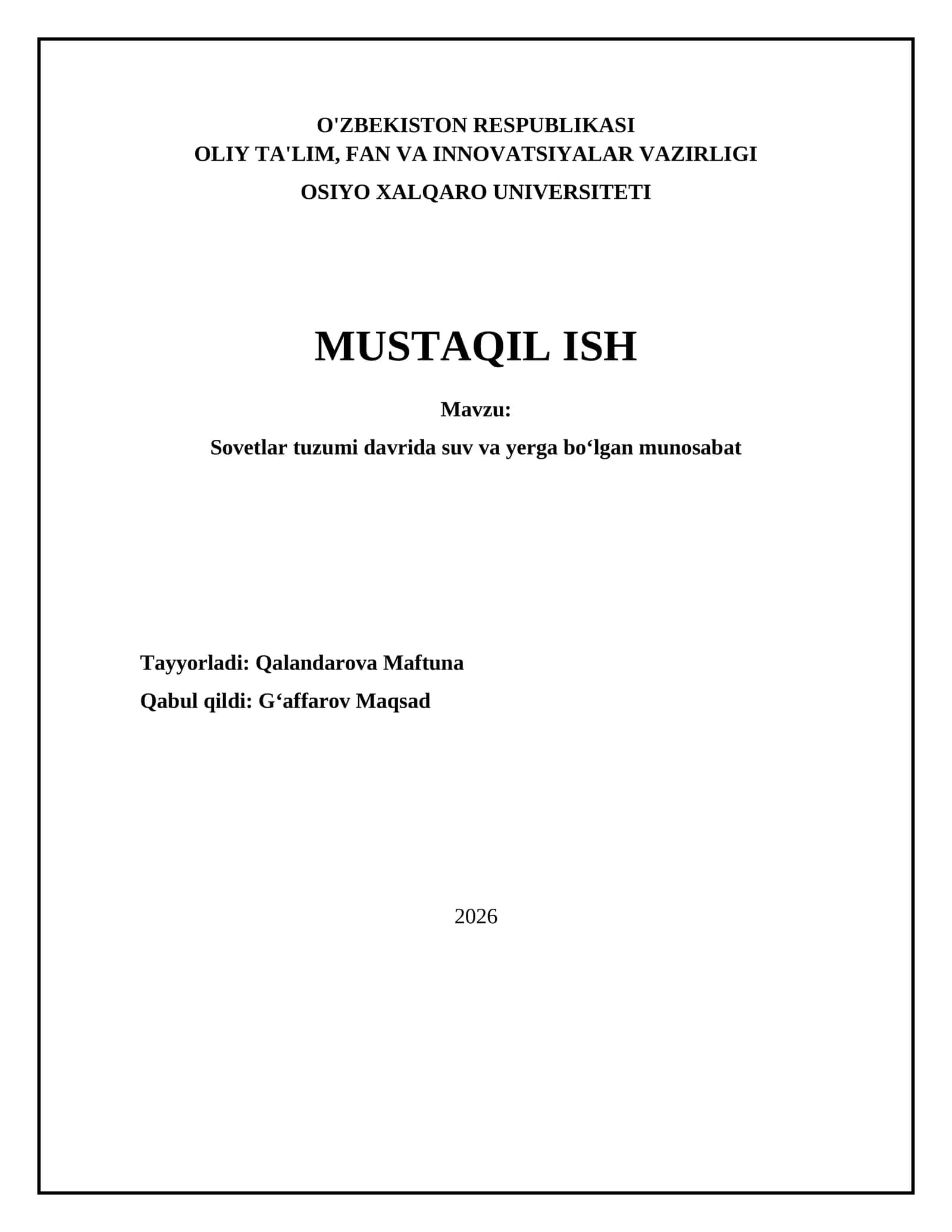 Sovetlar tuzumi davrida suv va yerga boʻlgan munosabat