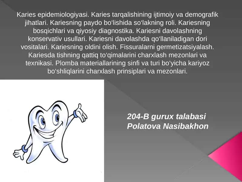 Karies epidemiologiyasi. Karies tarqalishining ijtimoiy va demografik jihatlari. Kariesning paydo bo