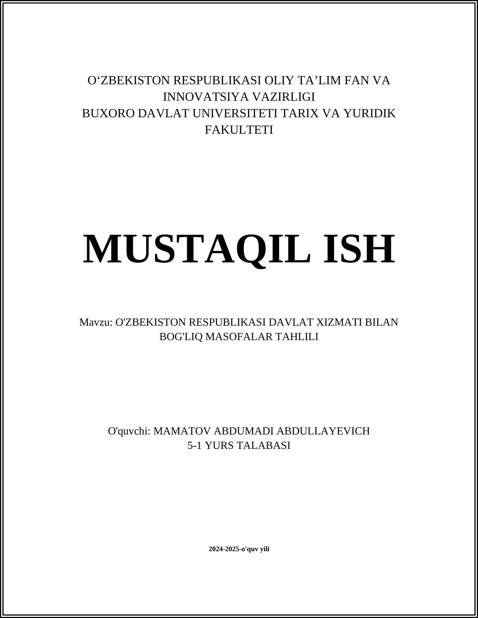 O‘zbekiston Respublikasi Davlat Xizmati Bilan Bog'liq Masofalar Tahlili