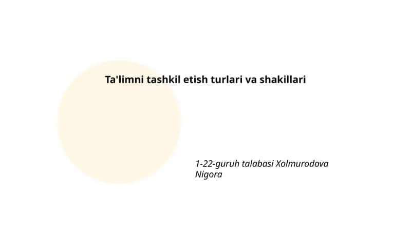 An'anaviy (klassik) dars tashkil etish