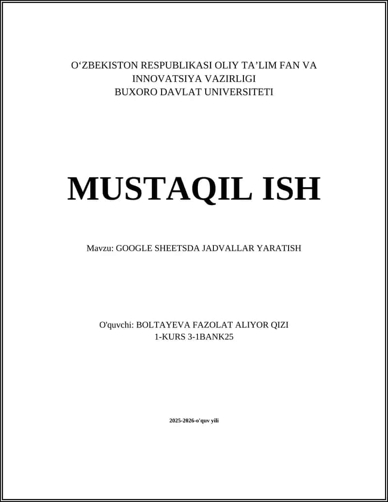 GOOGLE SHEETSDA JADVALLAR YARATISH