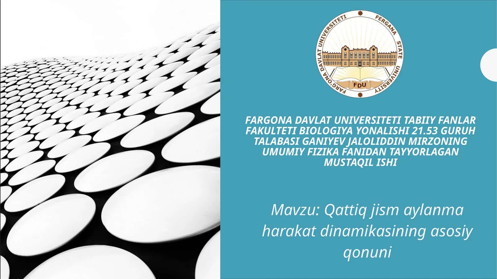 Qattiq jism aylanma harakat dinamikasining asosiy qonuni