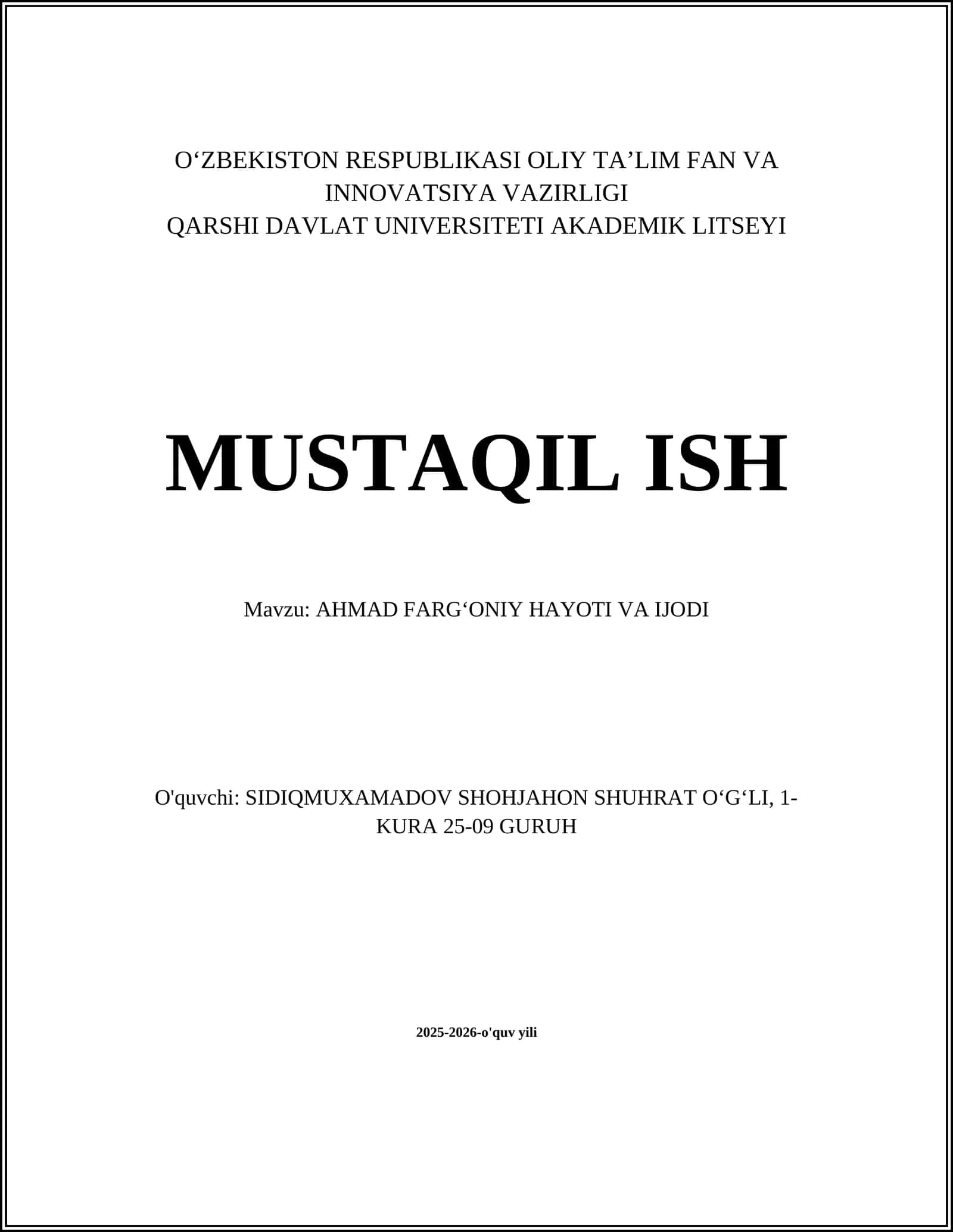 AHMAD FARGʻONIY HAYOTI VA IJODI