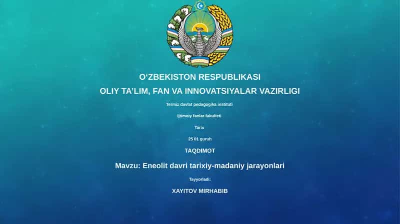 Eneolit davri tarixiy-madaniy jarayonlari