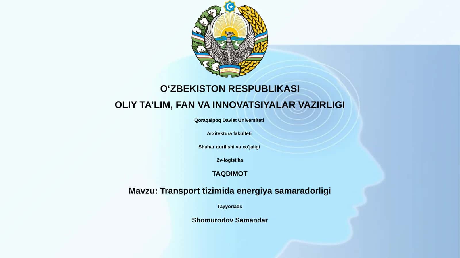 Transport tizimida energiya samaradorligi