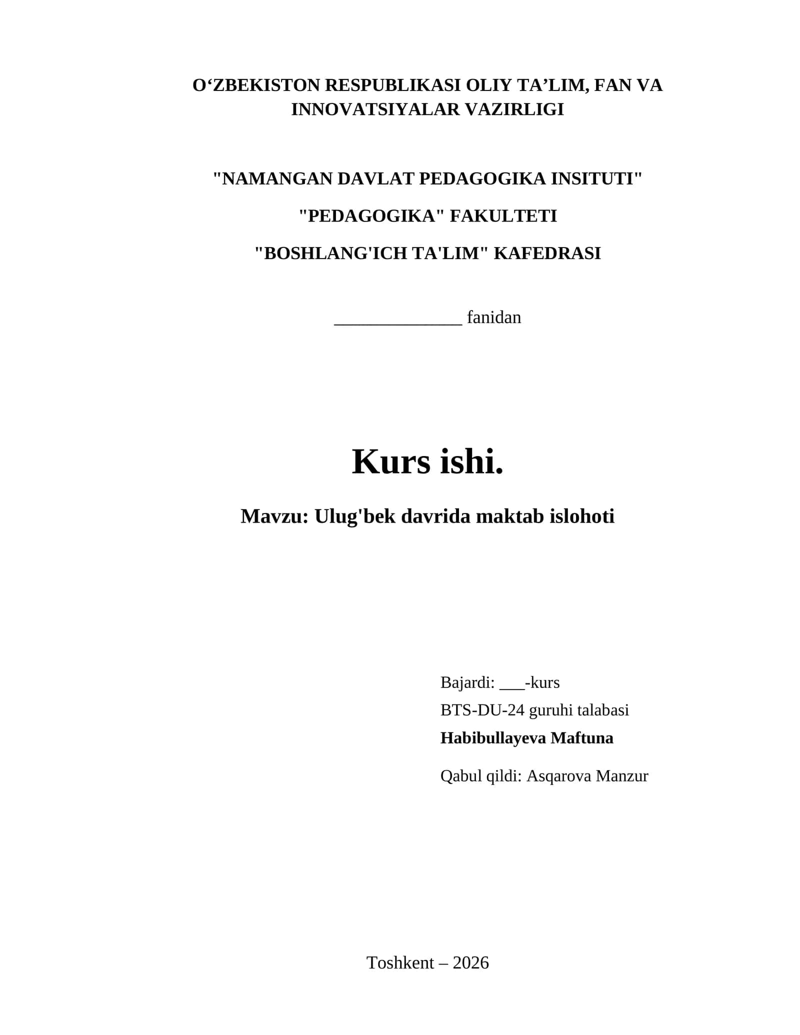 Ulug'bek davrida maktab islohoti
