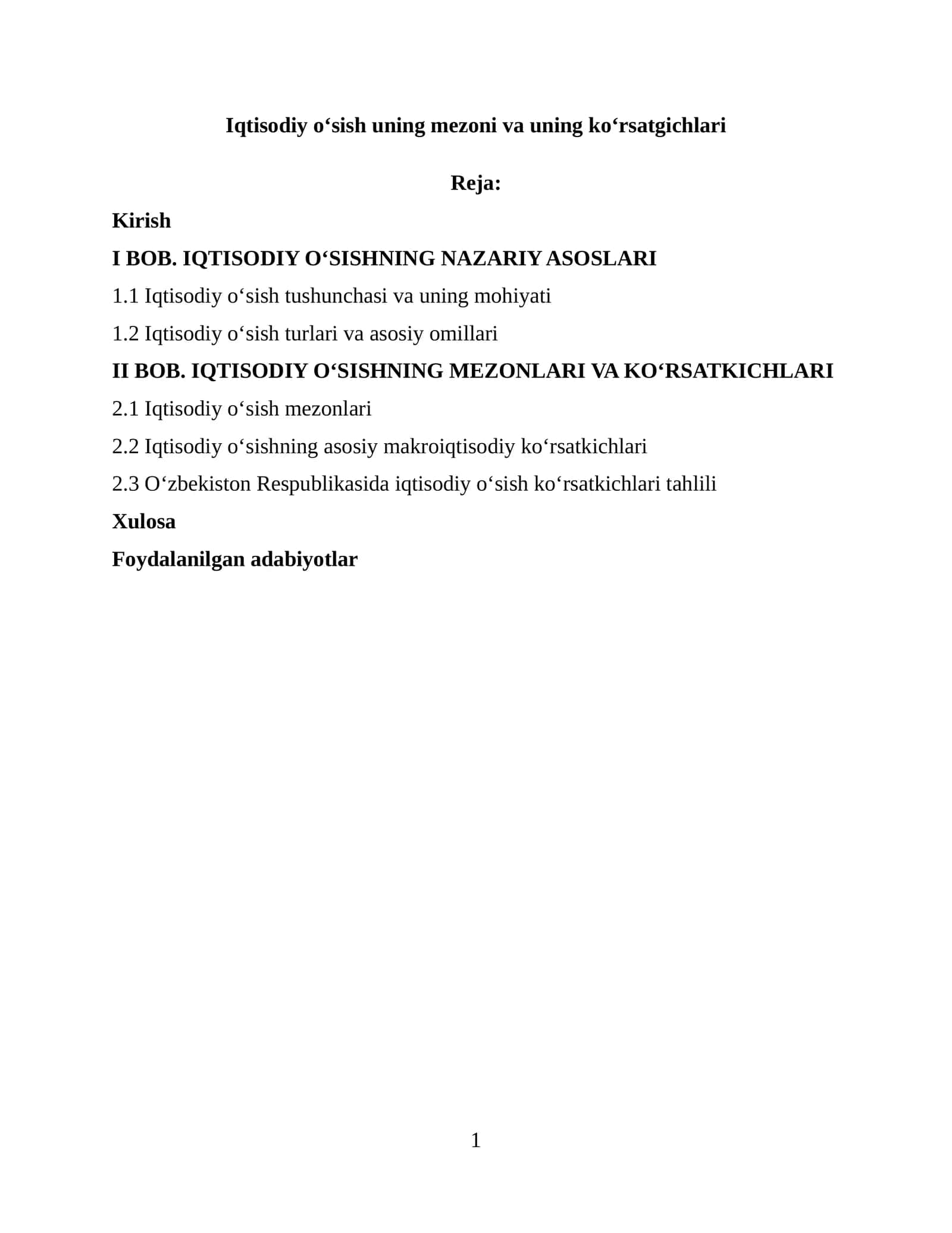 Iqtisodiy oʻsish uning mezoni va uning koʻrsatkichlari