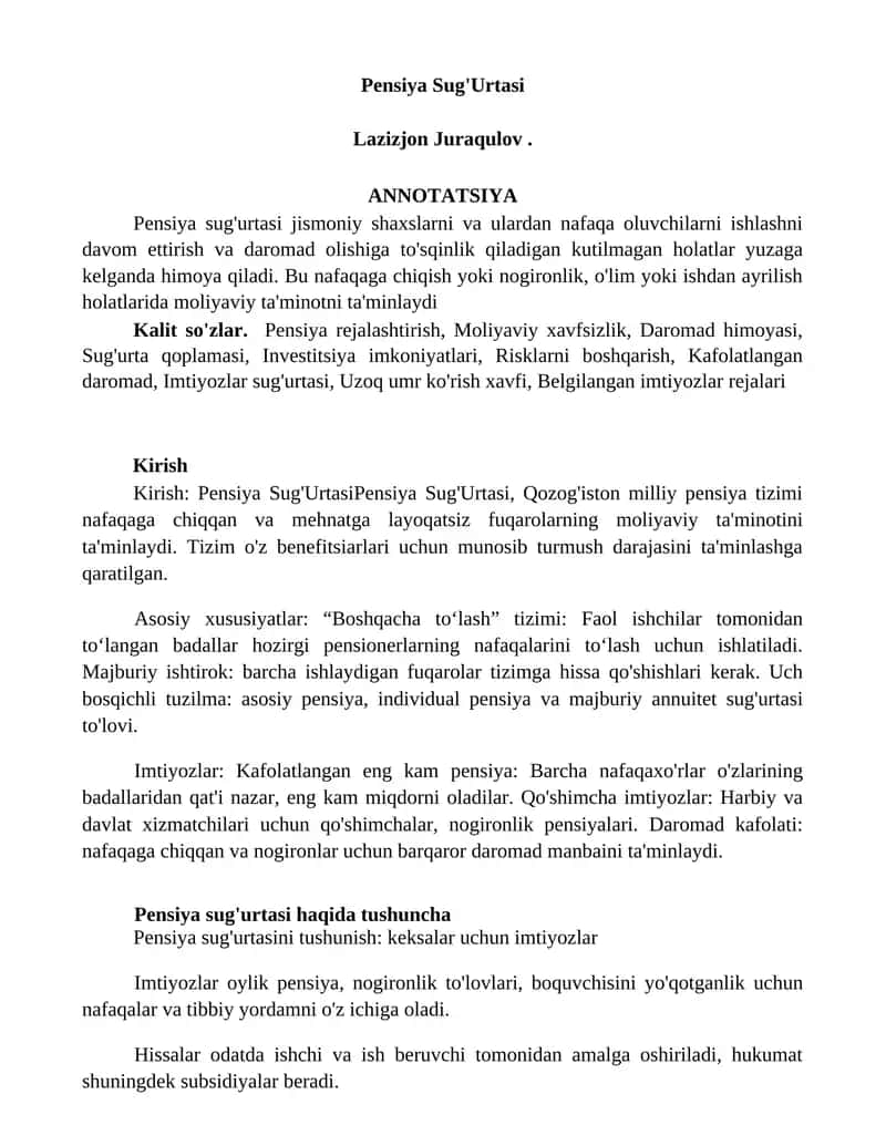 Pensiya Sug'Urtasi