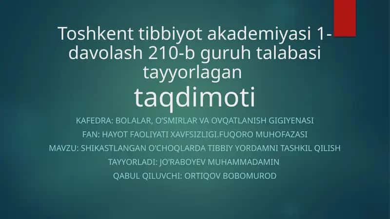 shikastlan'gano'ch o'choqlarda tibbiy yordamni tashkil qilish