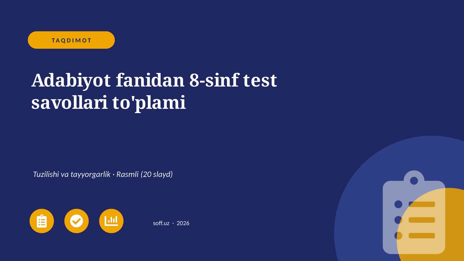 Adabiyot fanidan 8-sinf test savollari to'plami