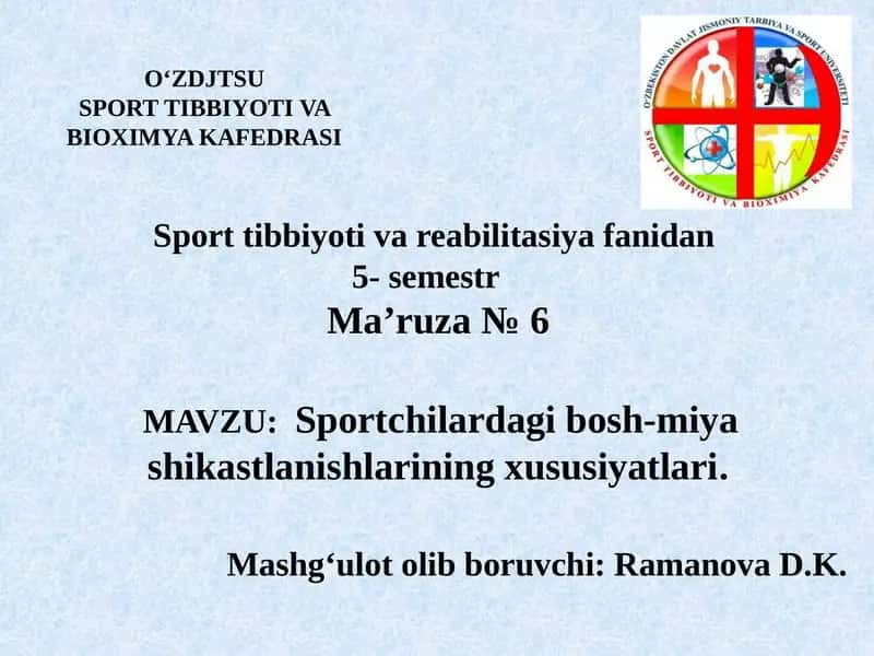 Sportchilardagi bosh-miyashikastlanishlarining xususiyatlari