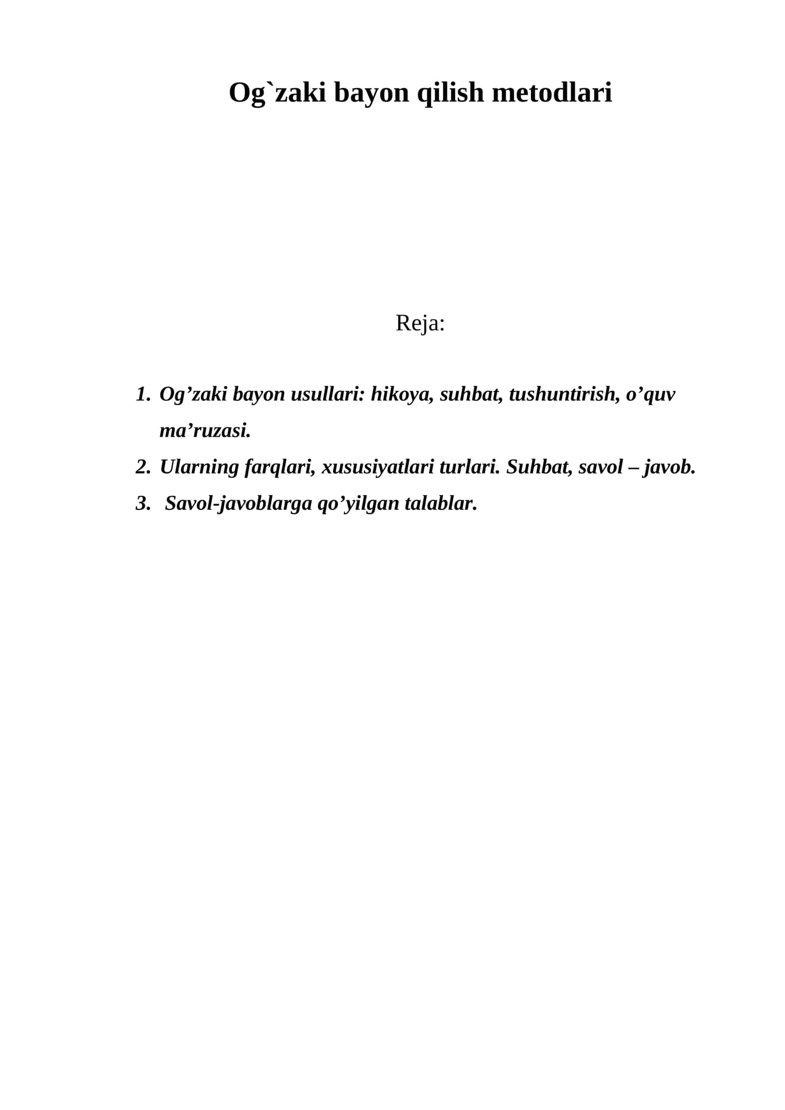 Og`zaki bayon qilish metodlari