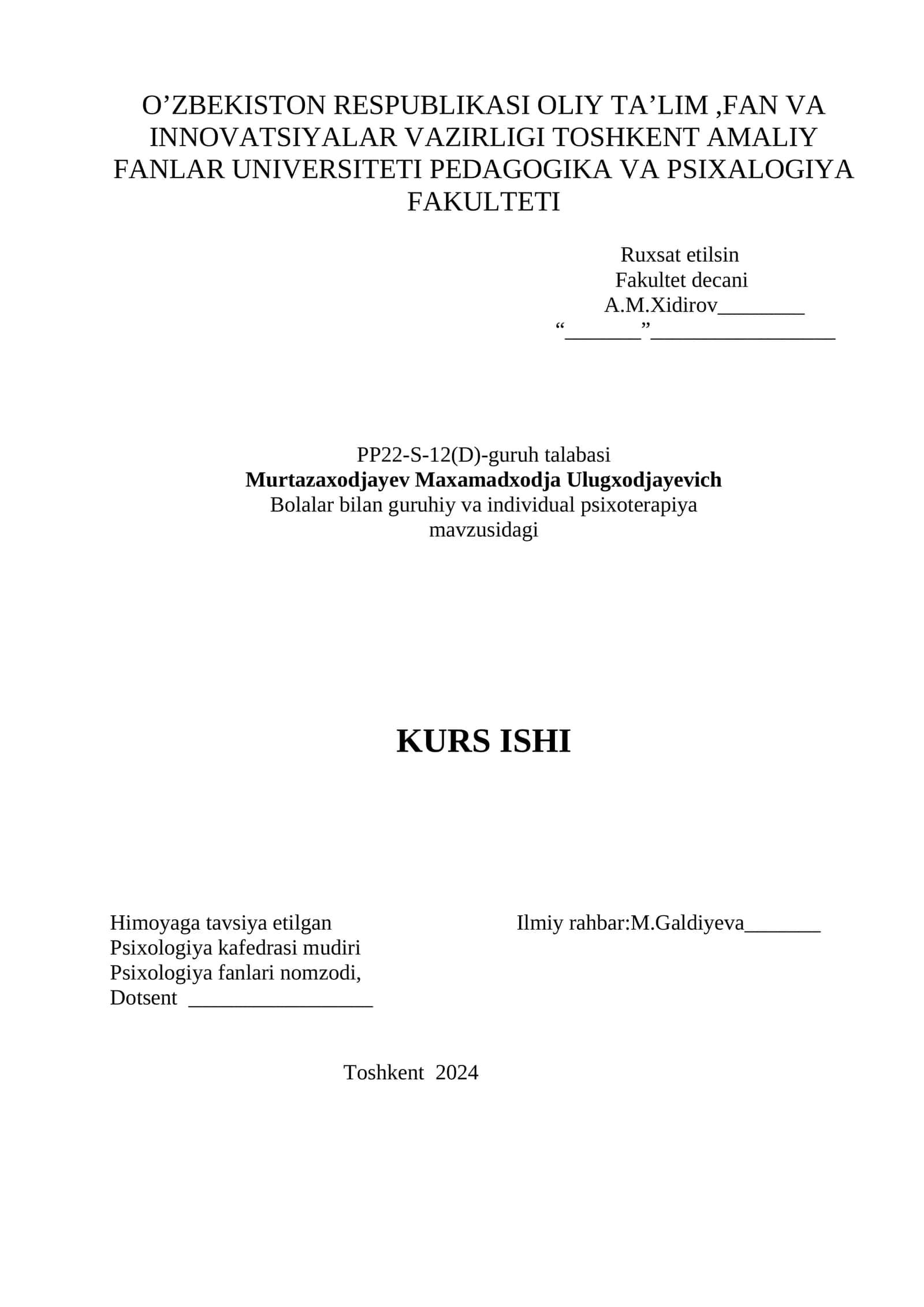 Bolalar bilan guruhiy va individual psixoterapiya