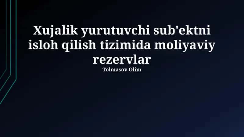Ijro etuvchi sub'ektni isloh qilish tizimida moliyaviy rezervlar