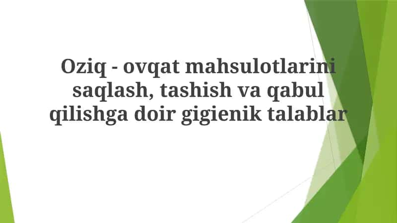 Xavfsiz Oziq-ovqat Tashish Tartibi