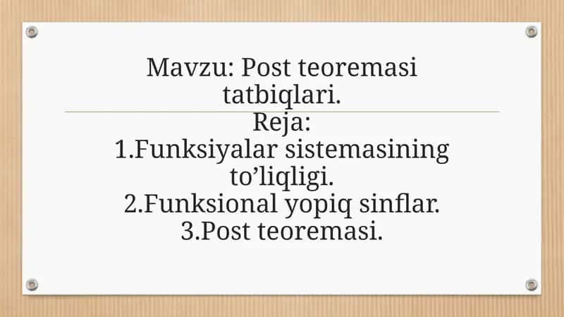 Post teoremasitatbiqlari