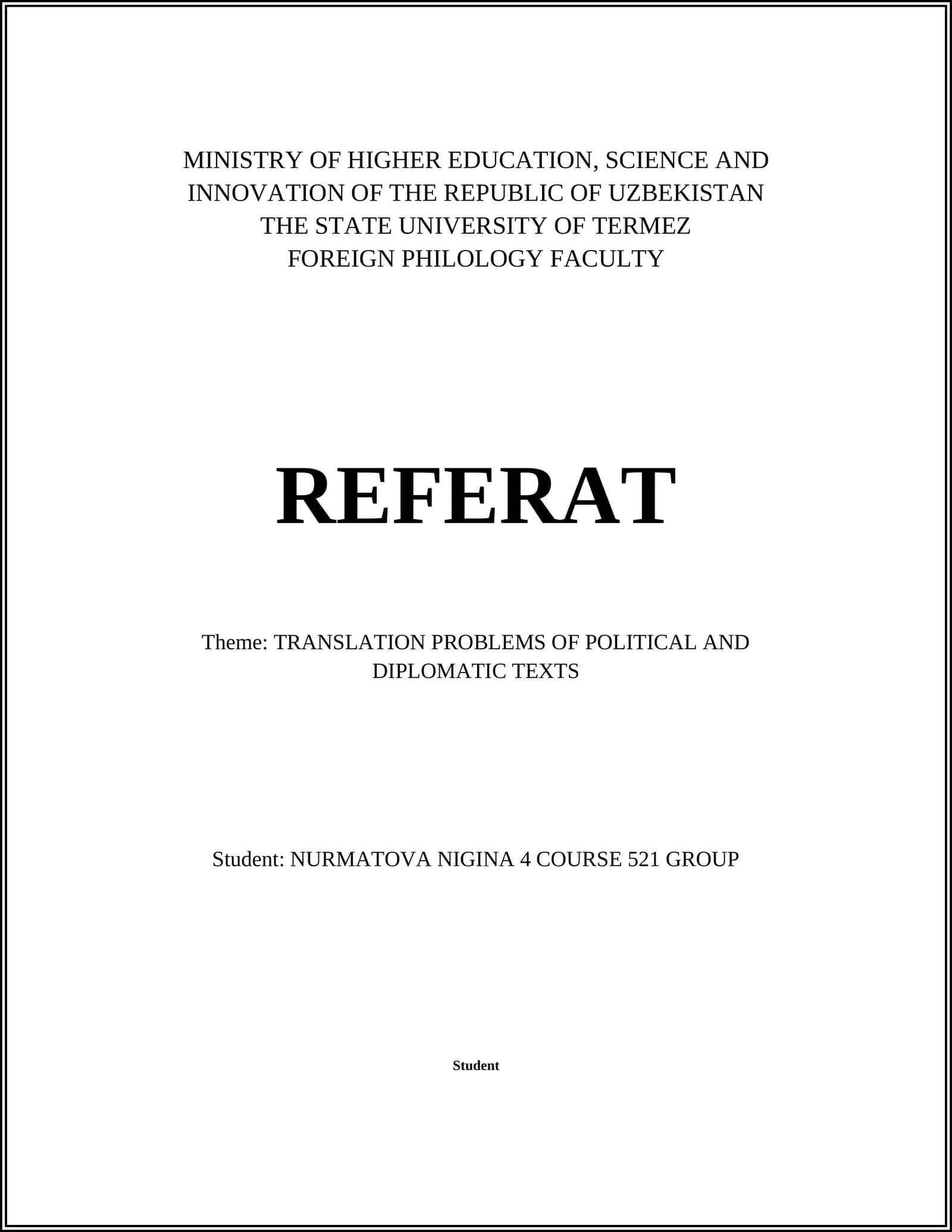 TRANSLATION PROBLEMS OF POLITICAL AND DIPLOMATIC TEXTS