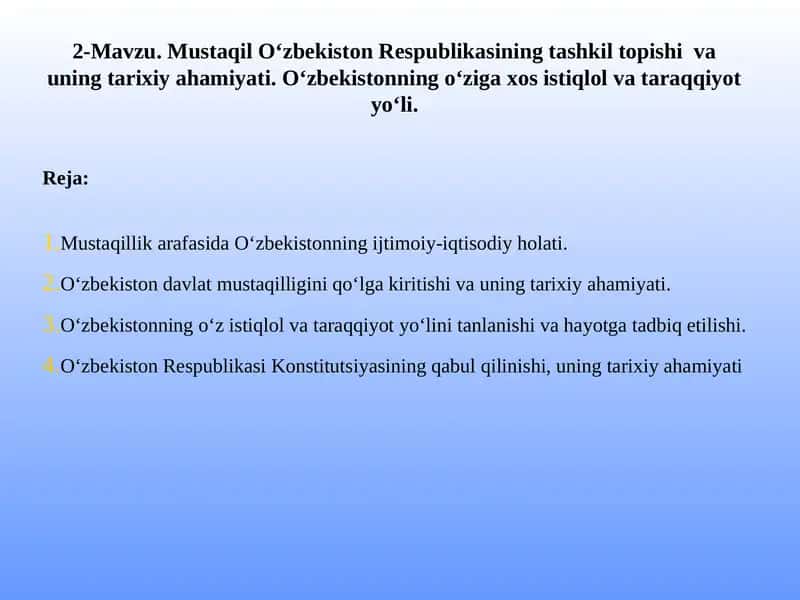 O‘zbekiston Respublikasining tashkil topishi va uning tarixiy ahamiyati