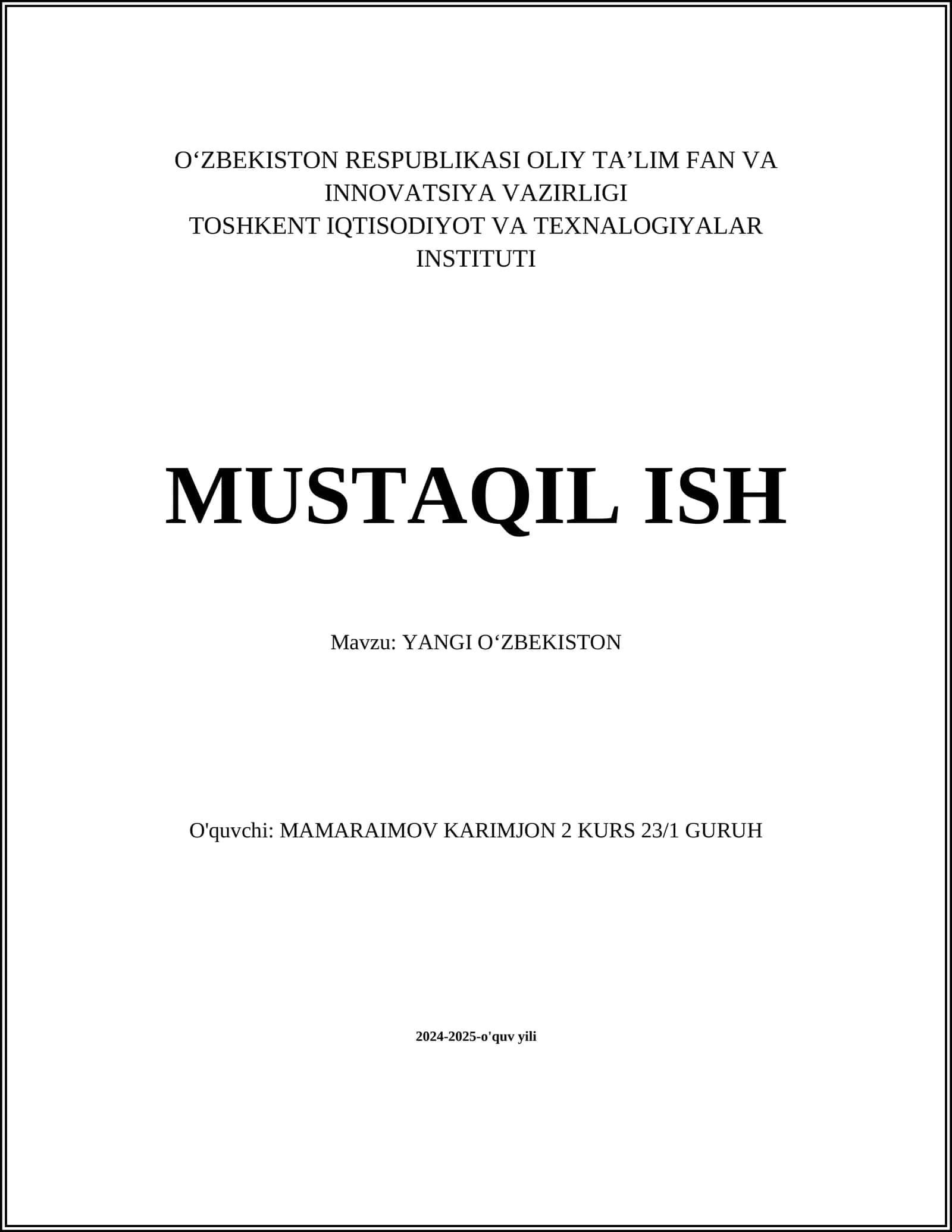 YANGI O'ZBEKISTON