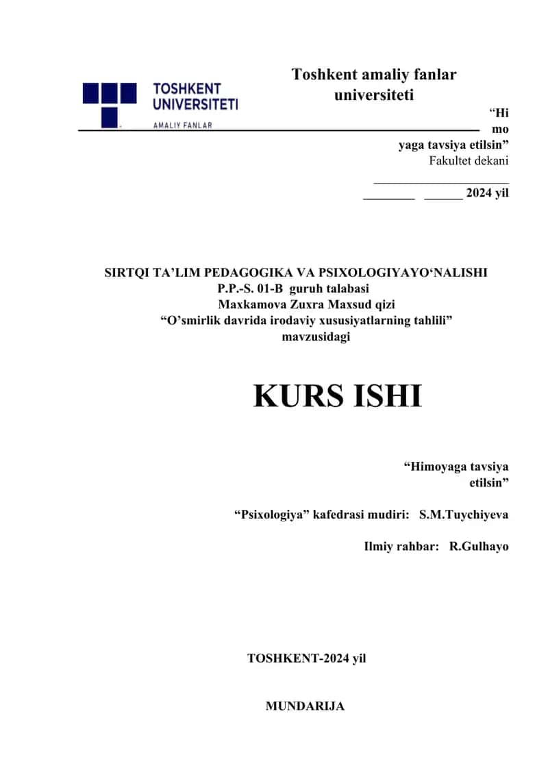 O'smirlik davrida irodaviy xususiyatlarni taxlili