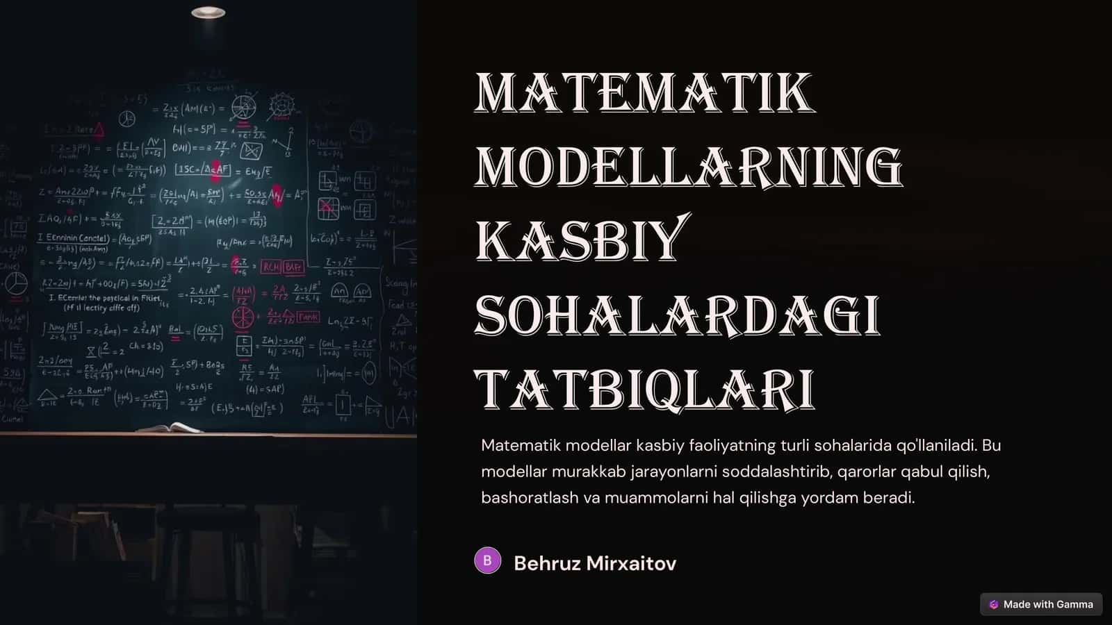 Matematik modellarning kasbiy sohalardagi tatbiqlari